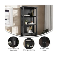 Omaha Modern Farmhouse Storage Cabinet Bookcase, Glass Doors And Open Shelves