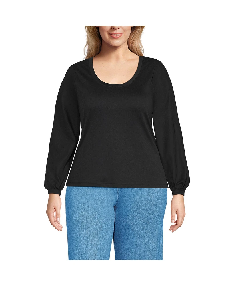 Lands' End Plus Supima Interlock Scoop Neck Blouson Sleeve Top