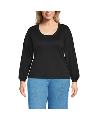 Lands' End Plus Supima Interlock Scoop Neck Blouson Sleeve Top