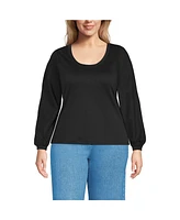 Lands' End Plus Supima Interlock Scoop Neck Blouson Sleeve Top