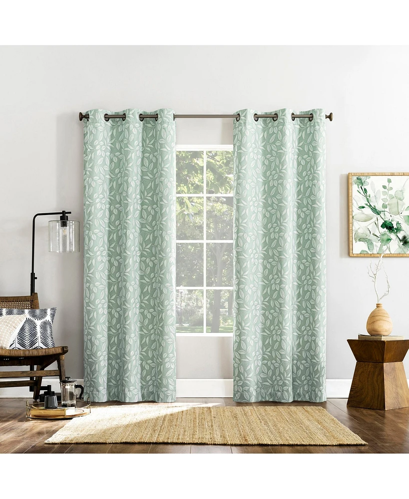 Satti Embroidered Leaf 100% Blackout Grommet Curtain Panel