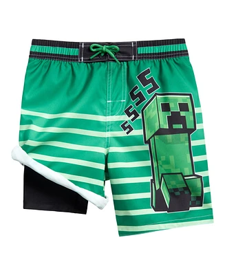 Minecraft Boys Creeper Compression Swim Trunks Bathing Suit Upf 50+ Quick Dry to