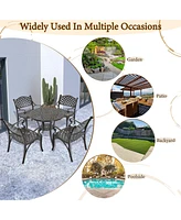 5-Piece Cast Aluminum Outdoor Furniture Patio Dining Set Table with Umbrella Hole Chairs