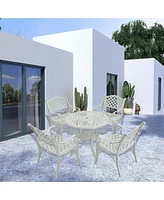5-Piece Cast Aluminum Outdoor Furniture Patio Dining Set Patio Table with Umbrella Hole Patio Dining Chairs in