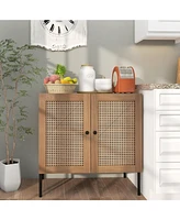 Kitchen Sideboard with 2 Rattan Doors and Adjustable Shelf
