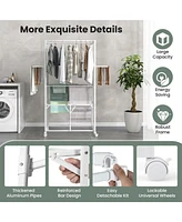 Foldable Clothes Drying Rack, 68.5" Aluminum Laundry Rack with Hanging Rods & Drying Shelves