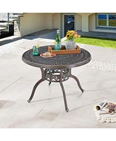 40 Inches Outdoor Dining Table with Umbrella Hole Cast Aluminium Patio Round Table, Bronze
