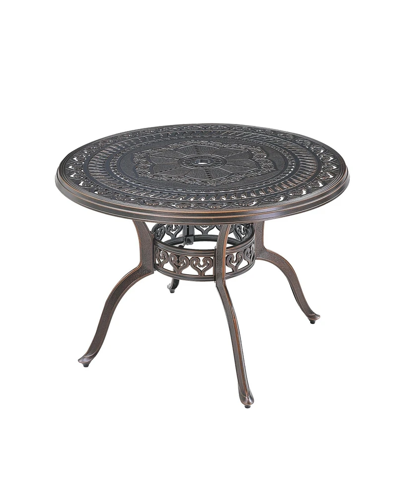 40 Inches Outdoor Dining Table with Umbrella Hole Cast Aluminium Patio Round Table, Bronze