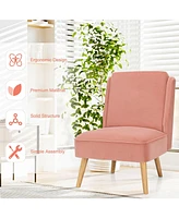 Velvet Accent Armless Side Chair with Rubber Wood Legs for Bedroom