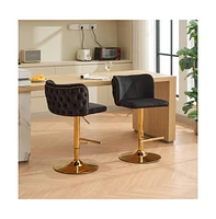 Set of 2 Velvet Swivel Bar Stools with Tufted Back and Gold Plating Base for Kitchen Island-The Pop Home