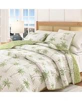 Linery & Co. 3-Piece Tropical Palm Sitched Quilt Set with Shams