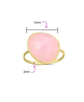 Bling Jewelry Light Green Multifaceted Large Stone Ring Imitation Chalcedony Quartz Gold Plated Thin Band .925 Sterling Silver