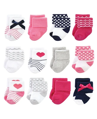 Luvable Friends Baby Girls Newborn Terry Socks, Bows, 0-6 Months