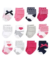 Luvable Friends Baby Girls Newborn Terry Socks, Bows, 0-6 Months