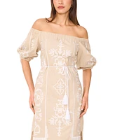Vince Camuto Women's Embroidered Linen-Blend Off-The-Shoulder Midi Dress