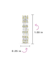 Bling Jewelry Classic Statement Cz Double Row Emerald Cut Cubic Zirconia Eternity Hoop Earrings Silver Gold Plated 1 Inch Diameter