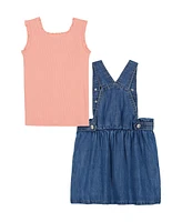 Calvin Klein Toddler and Little Girls 2-Piece Ribbed Logo Tank Denim Skirtall Set