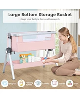 Baby Bassinet Bedside Sleeper with Storage Basket and Wheel for Newborn