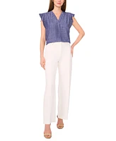 Vince Camuto Women's Chambray Shine-Stripe Flutter-Sleeve Top