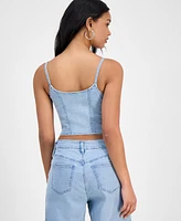 Bar Iii Women's Studded Denim Corset Top, Exclusively at Macy's