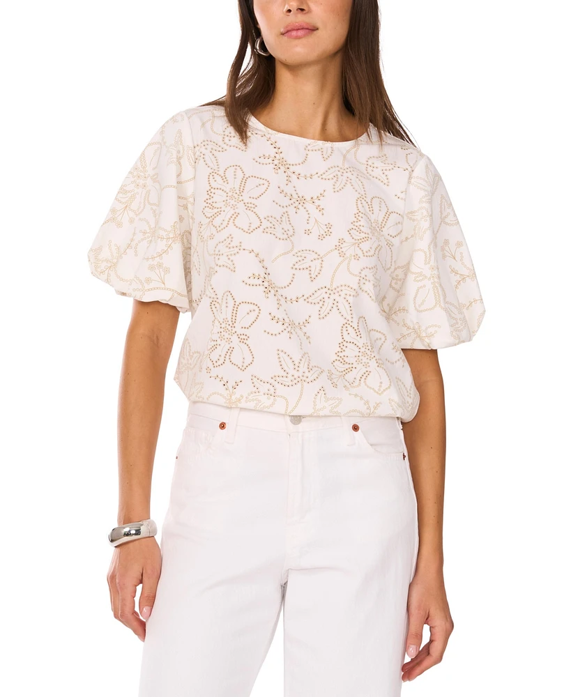 Vince Camuto Women's Embroidered Puff-Sleeve Top