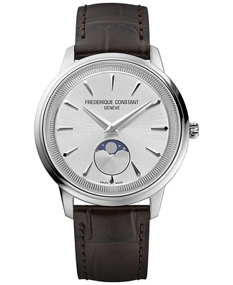 Frederique Constant Men's Swiss Moneta Moonphase Brown Leather Strap Watch 37mm