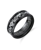 Bling Jewelry Mechanic Car Racer Ring Punk Rock Motorcycle Biker Silver Black Titanium Rings Bands Steampunk Gear Wheel Carbon Fiber Inlay Bev