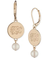 Lauren Ralph Lauren Gold-Tone Imitation Pearl Logo Double Drop Earrings