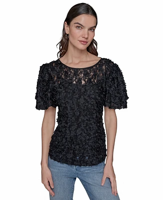 Karl Lagerfeld Paris Women's Ruffled-Sleeve Lace Top