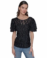 Karl Lagerfeld Paris Women's Ruffled-Sleeve Lace Top