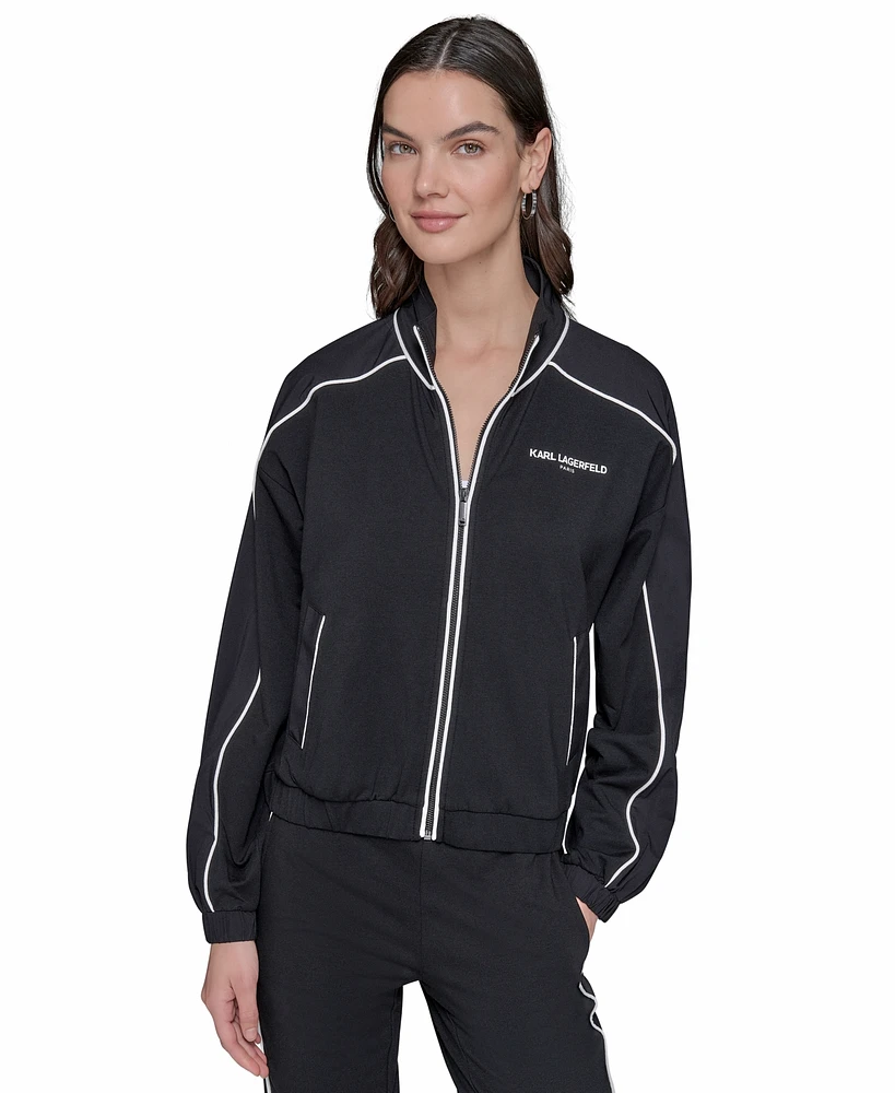 Karl Lagerfeld Paris Women's Mock-Neck Colorblocked Jacket