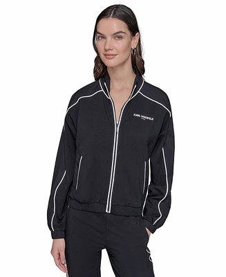 Karl Lagerfeld Paris Women's Mock-Neck Colorblocked Jacket