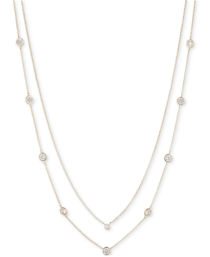 Lauren Ralph Lauren Gold-Tone Cubic Zirconia Two-Row Stationed Collar Necklace, 18" + 3" extender