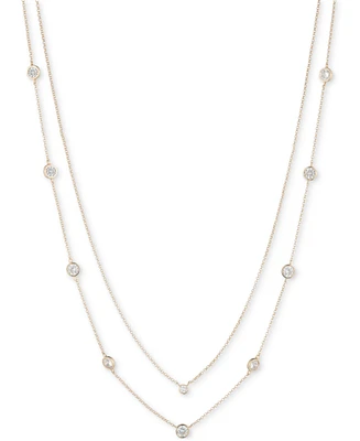 Lauren Ralph Lauren Gold-Tone Cubic Zirconia Two-Row Stationed Collar Necklace, 18" + 3" extender