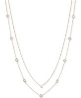 Lauren Ralph Lauren Gold-Tone Cubic Zirconia Two-Row Stationed Collar Necklace, 18" + 3" extender