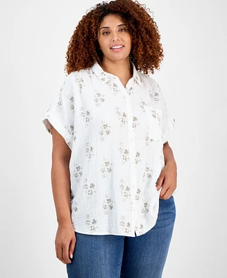 Style & Co Plus Printed Camp Shirt, Exclusively at Macy's