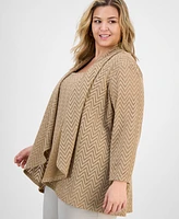Kasper Plus Herringbone Knit High-Low Cardigan