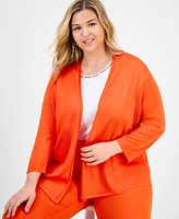 Kasper Plus 3/4-Sleeve Open-Front Cardigan