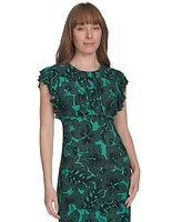 Tommy Hilfiger Petite Dotty Hibiscus Flutter-Sleeve Dress