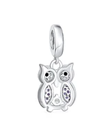 Bling Jewelry Wise Graduate Owl Bird Purple Cz Charm Bead Students Sterling Silver Fits European Bracelet