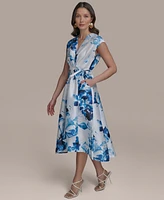 Donna Karan New York Women's Floral-Print Tie-Waist Midi Dress