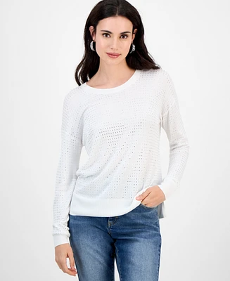 I.n.c. International Concepts Petite Pointelle Crewneck Sweater, Exclusively at Macy's