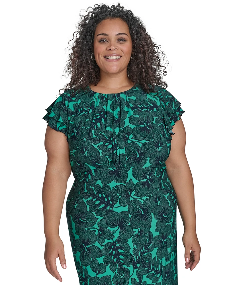 Tommy Hilfiger Plus Dotty Hibiscus Flutter-Sleeve Dress