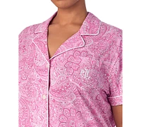 Lauren Ralph Plus Short-Sleeve Notch-Collar Bermuda Pajama Set