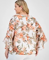 Kasper Plus Printed Flared-Sleeve Blouse