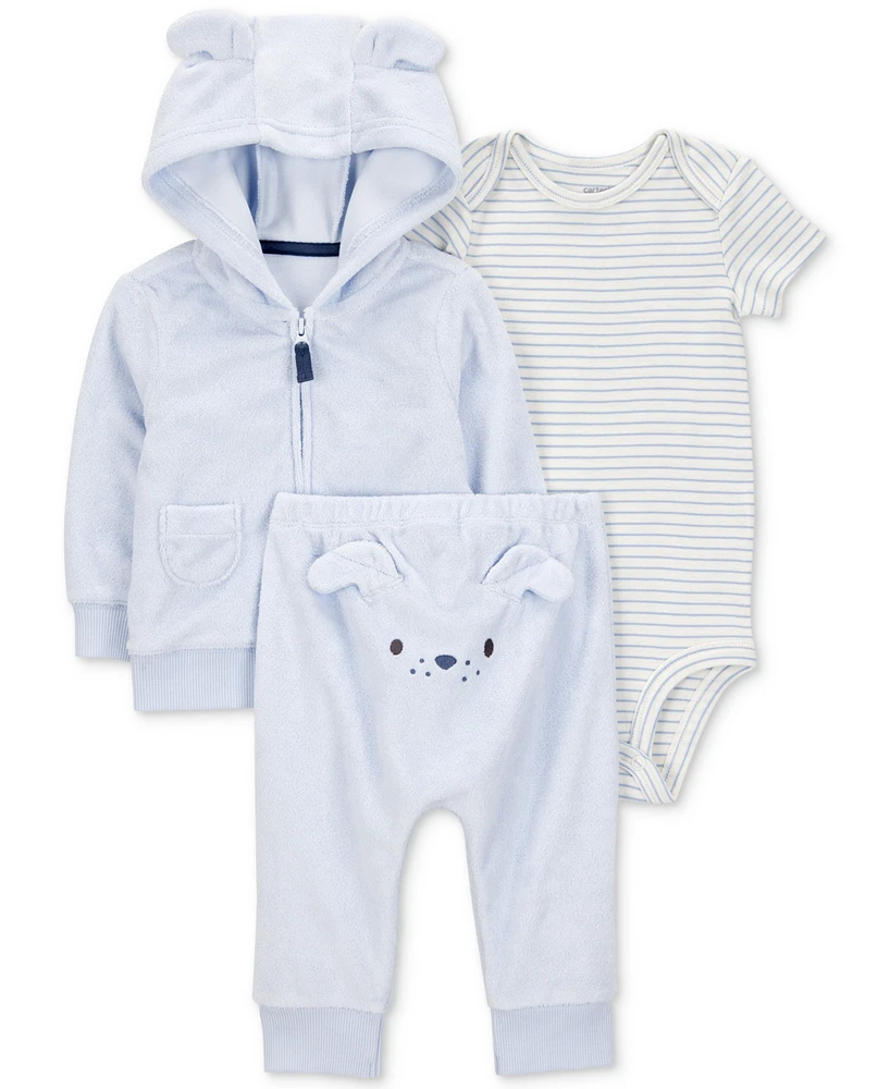 Carter's Baby Boys Dog Little Hooded Cardigan, Bodysuit & Pants, 3 Piece Set