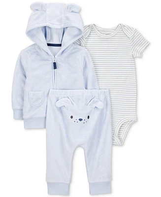 Carter's Baby Boys Dog Little Hooded Cardigan, Bodysuit & Pants, 3 Piece Set