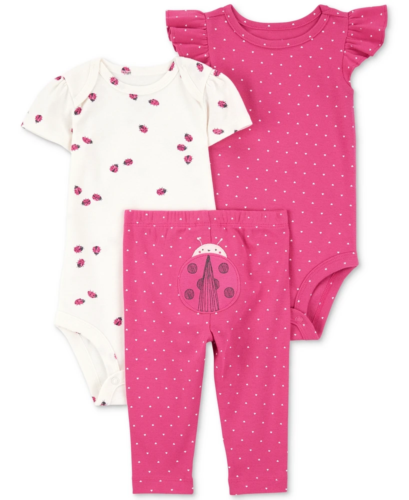 Carter's Baby Girls Ladybug Little Character Cotton Bodysuits & Pants, 3 Piece Set
