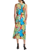 Natori Women's Floral-Print Palms Keyhole Tie-Waist Dress