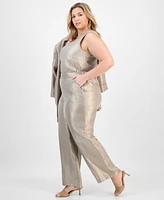 Kasper Plus Metallic Wide-Leg Pull-On Pants